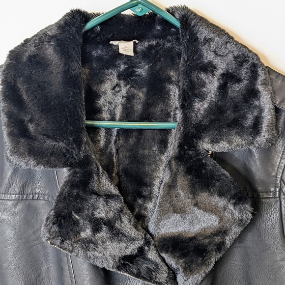 Cato Black Fleece Lined Faux Leather Bomber Jacket Size Large - Picture 5 of 9